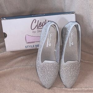 Skechers Cleo Sparkling Silver Pointed Slip-On Flats